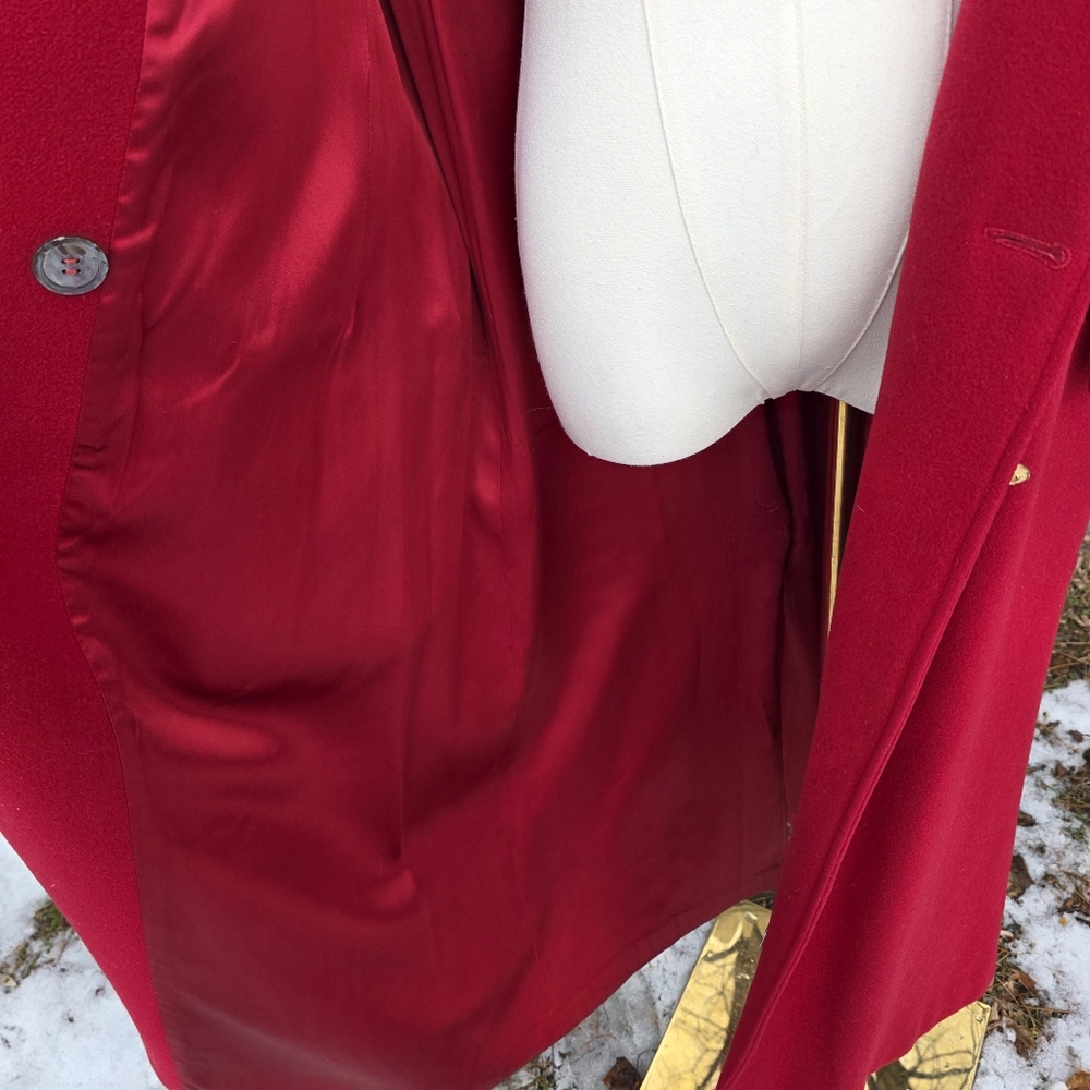 Vintage Long Red 100% Wool Coat Double-Breasted Utilitarian Corpcore Medium - Picture 11 of 16